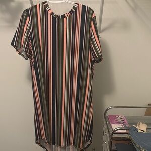 Black and Pink High Low Casual Dress with Short Raglan Sleeves